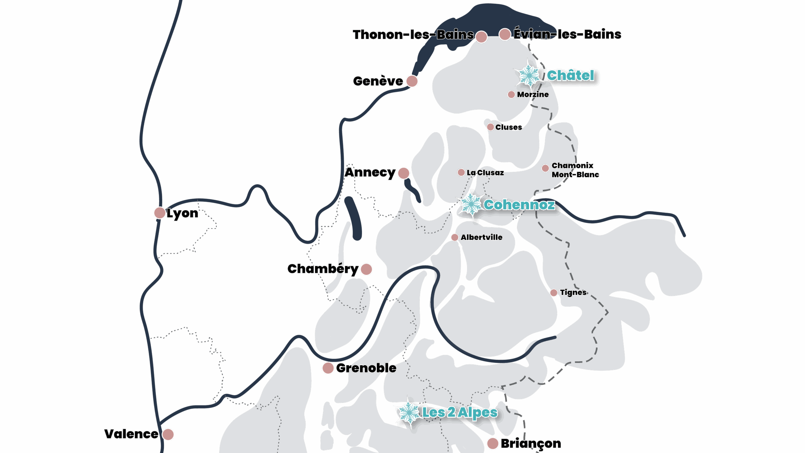 Carte stations de ski des Alpes
